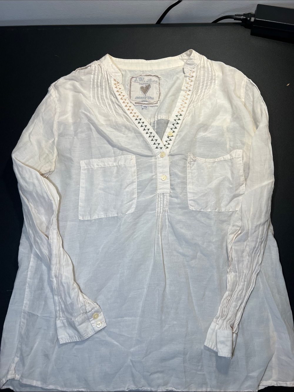 Johnny Was Cream V-Neck Long Sleeve Tunic